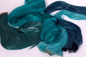 wefts in teal and blue